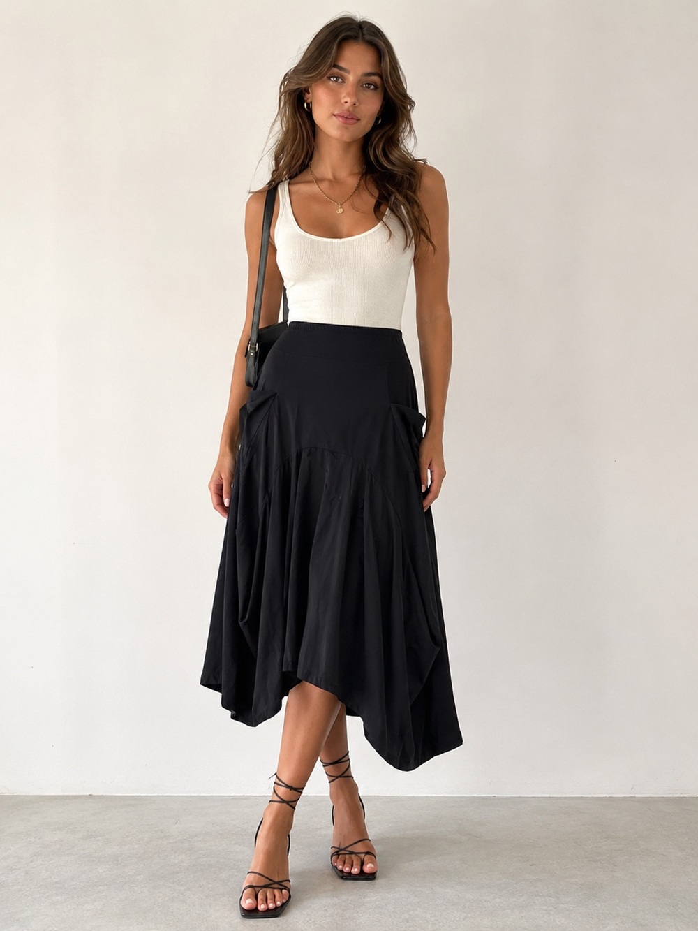 PORTO San Francisco Black A-Line Asymmetrical Skirt Sz. 4